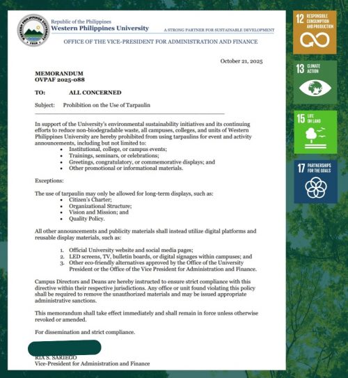 WPU Moves Toward Greener Practices with Tarpaulin Prohibition